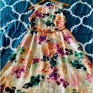 Sears dress/ beautiful multi color dress with gold belt/size 10